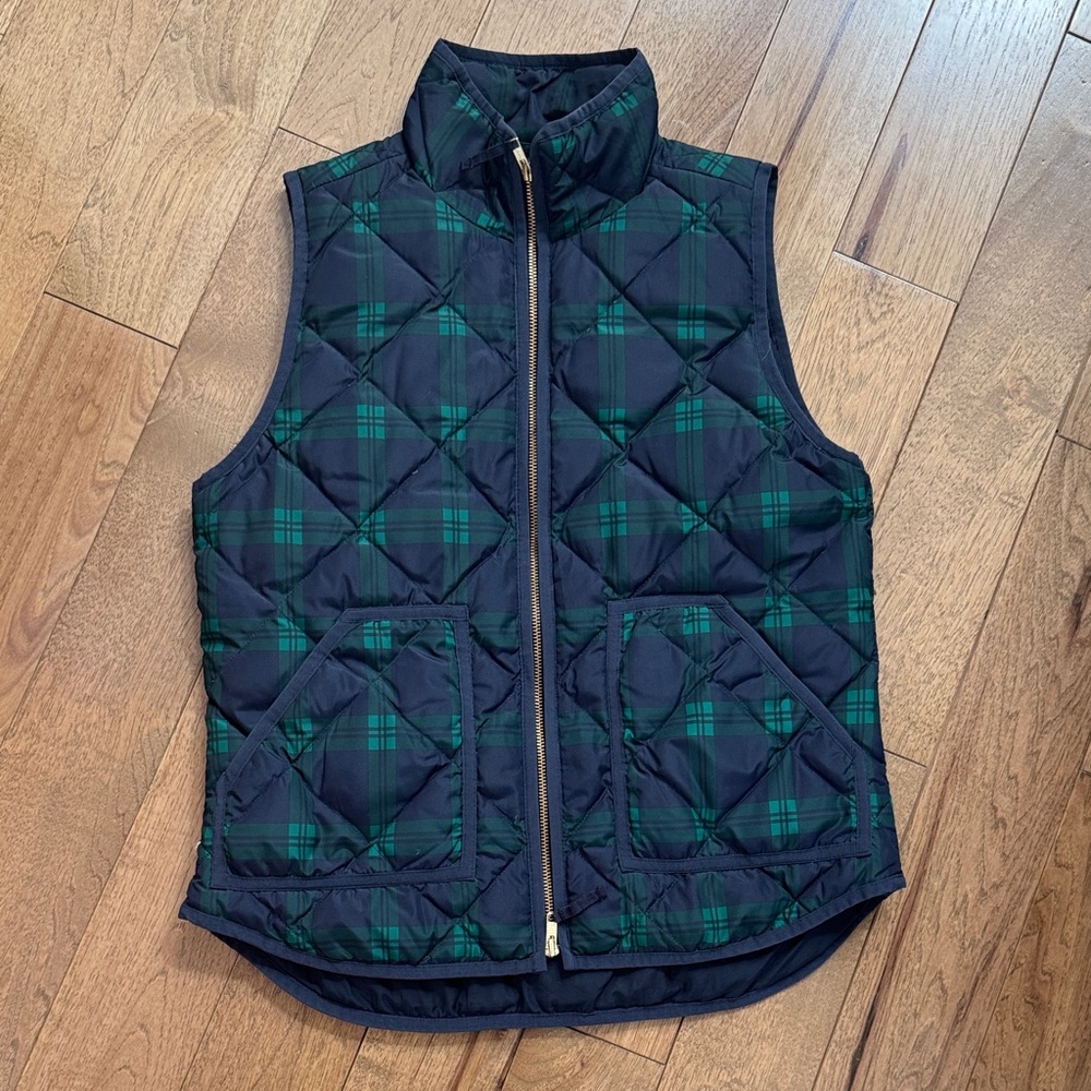 J. Crew Factory Plaid Quilted Vest - Navy and Green